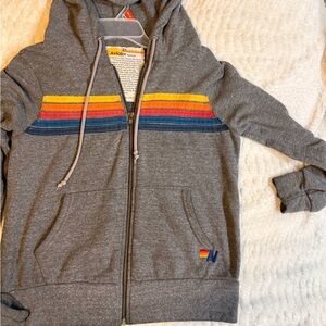 Aviator Nation Gray Zip Hoodie with stripes